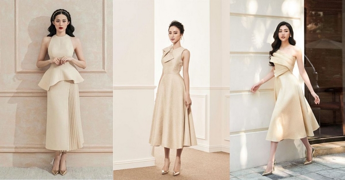 Người lùn nên mặc gì đi đám cưới? Bạn có thể chọn váy midi dài qua gối nếu yêu thích phong cách thanh lịch